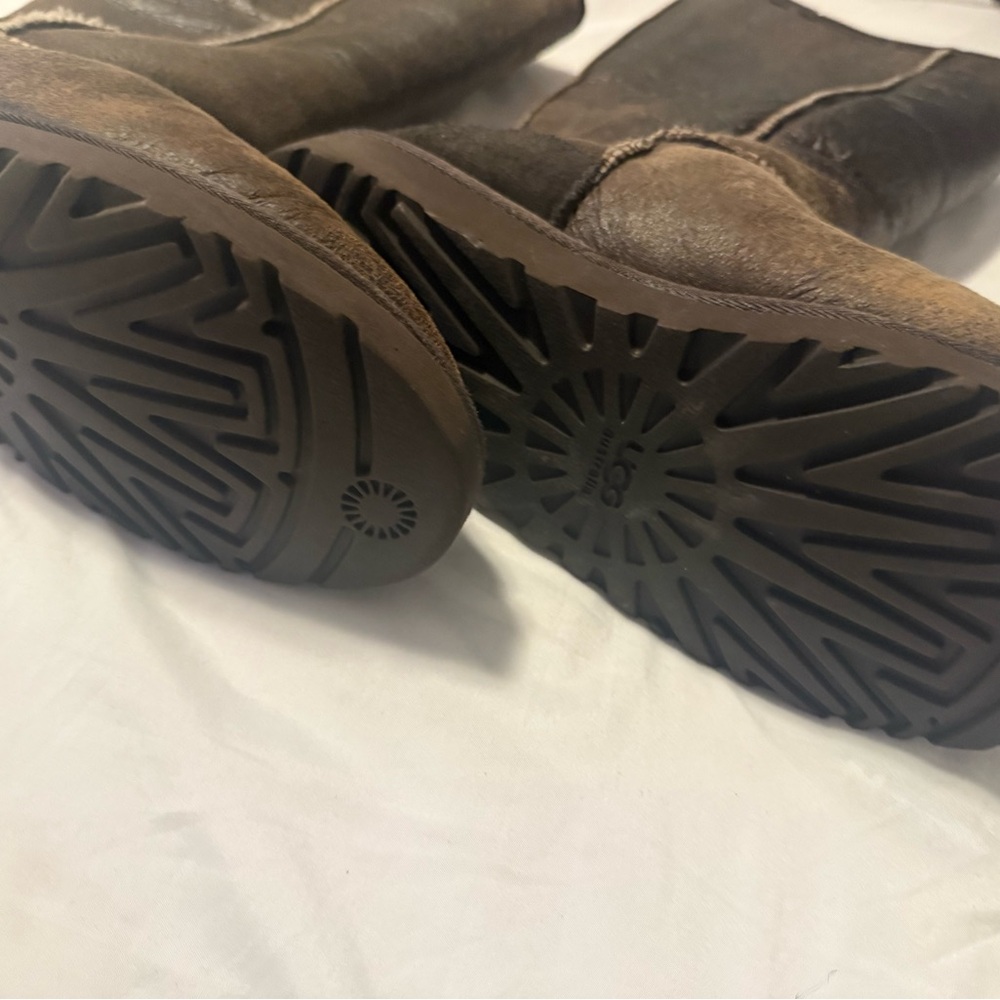 UGG Dark Brown classic tall bomber Leather Boots size 10W - Picture 6 of 13